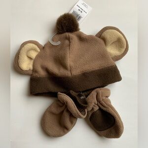 Old Navy Brown Fleece Monkey Hat and Mittens